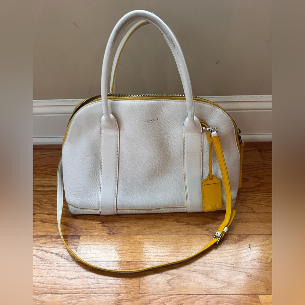 Coach Bleecker Edgepaint Leather Preston Satchel 30165 Silver/White/Sunglow